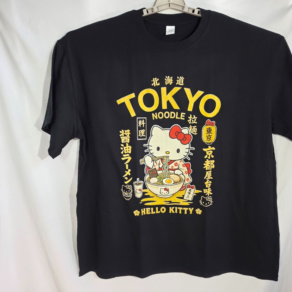 Sanrio Hello Kitty Tokyo Noodle Ramen Graphic Short Sleeve T-Shirt Black XL